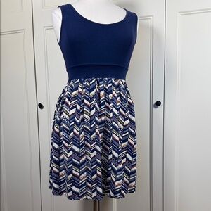 Torrid Navy and Multicolor Chevron Mixed-Media Midi Dress